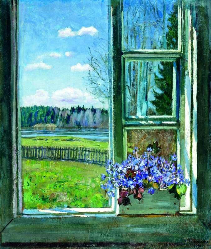 window with violets